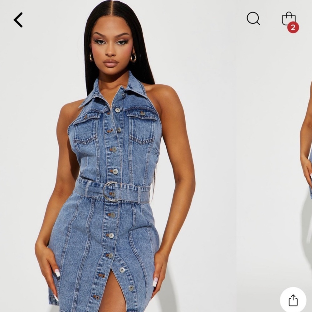 Fashion Nova Blue Denim Halter Dress